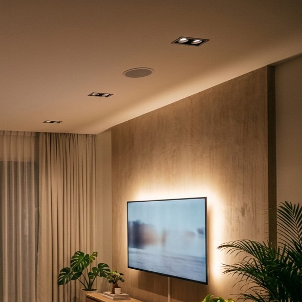 Spotlights, ceiling speaker and TV backlight by Avant Guard