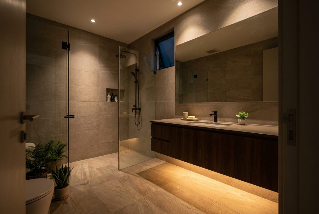 Bathroom with Avant Guard motion-activated night light