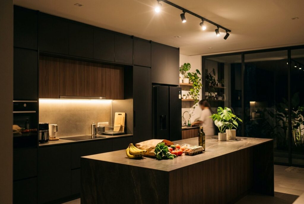 Kitchen with Avant Guard motion-sensor strip lights